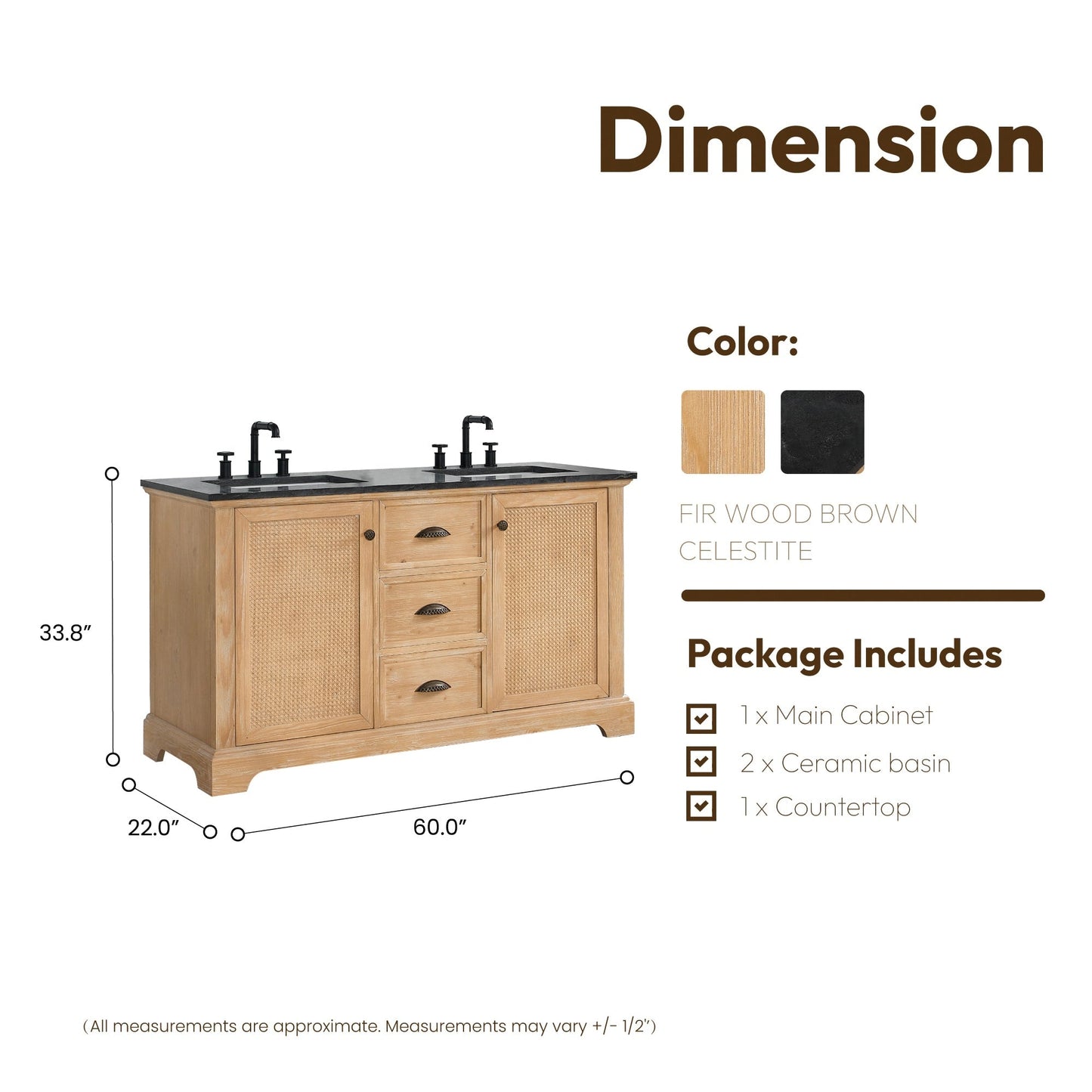 Hervas Bath Vanity with Natural Marble Top without Mirror