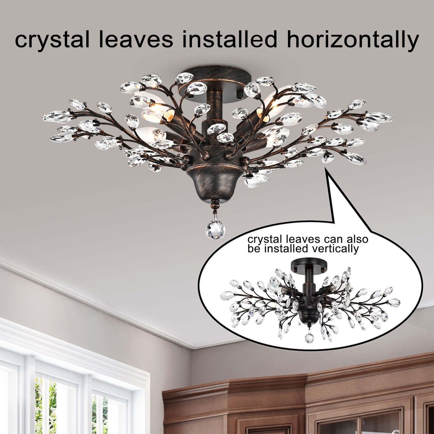 Holly 4-light Crystal Leaves Flush Mount