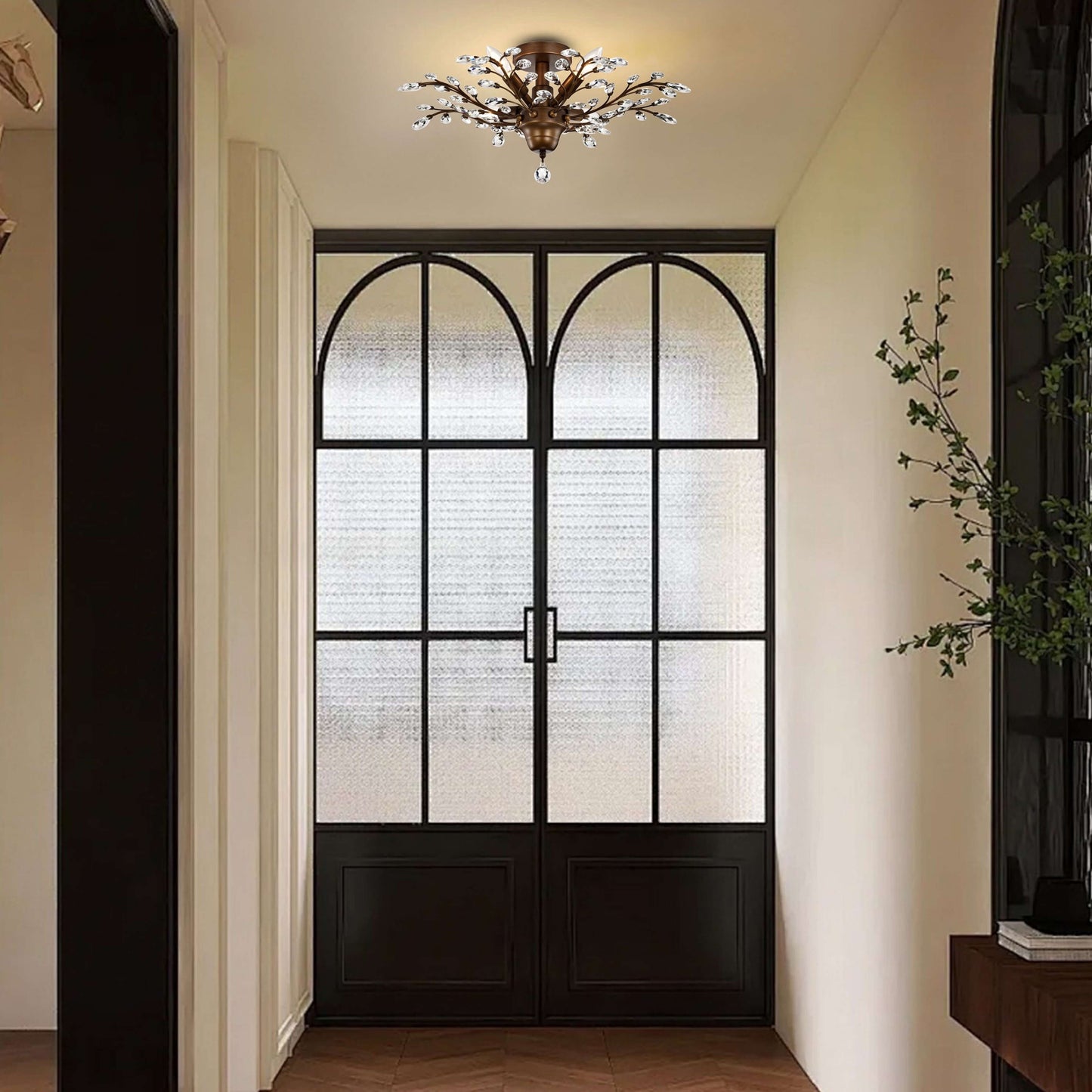 Holly 4-light Crystal Leaves Flush Mount