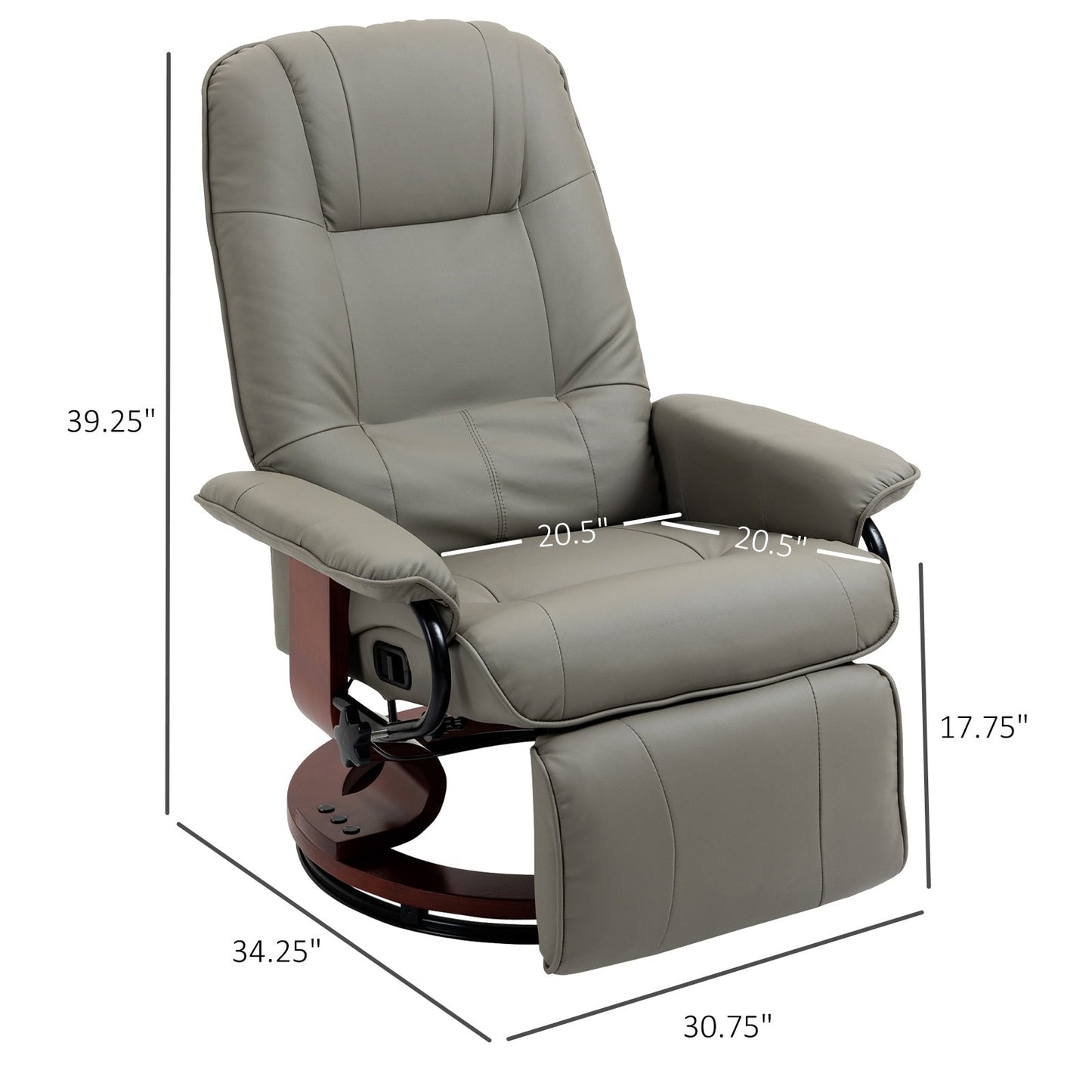 Fauteuil inclinable pivotant à base manuelle réglable en simili cuir avec repose-pieds confortable et relaxant de HomCom