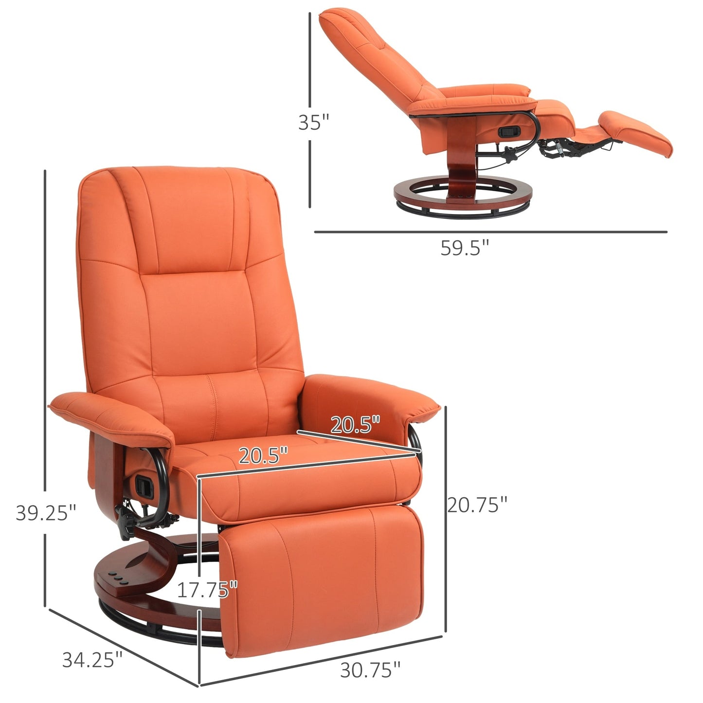 Fauteuil inclinable pivotant à base manuelle réglable en simili cuir avec repose-pieds confortable et relaxant de HomCom