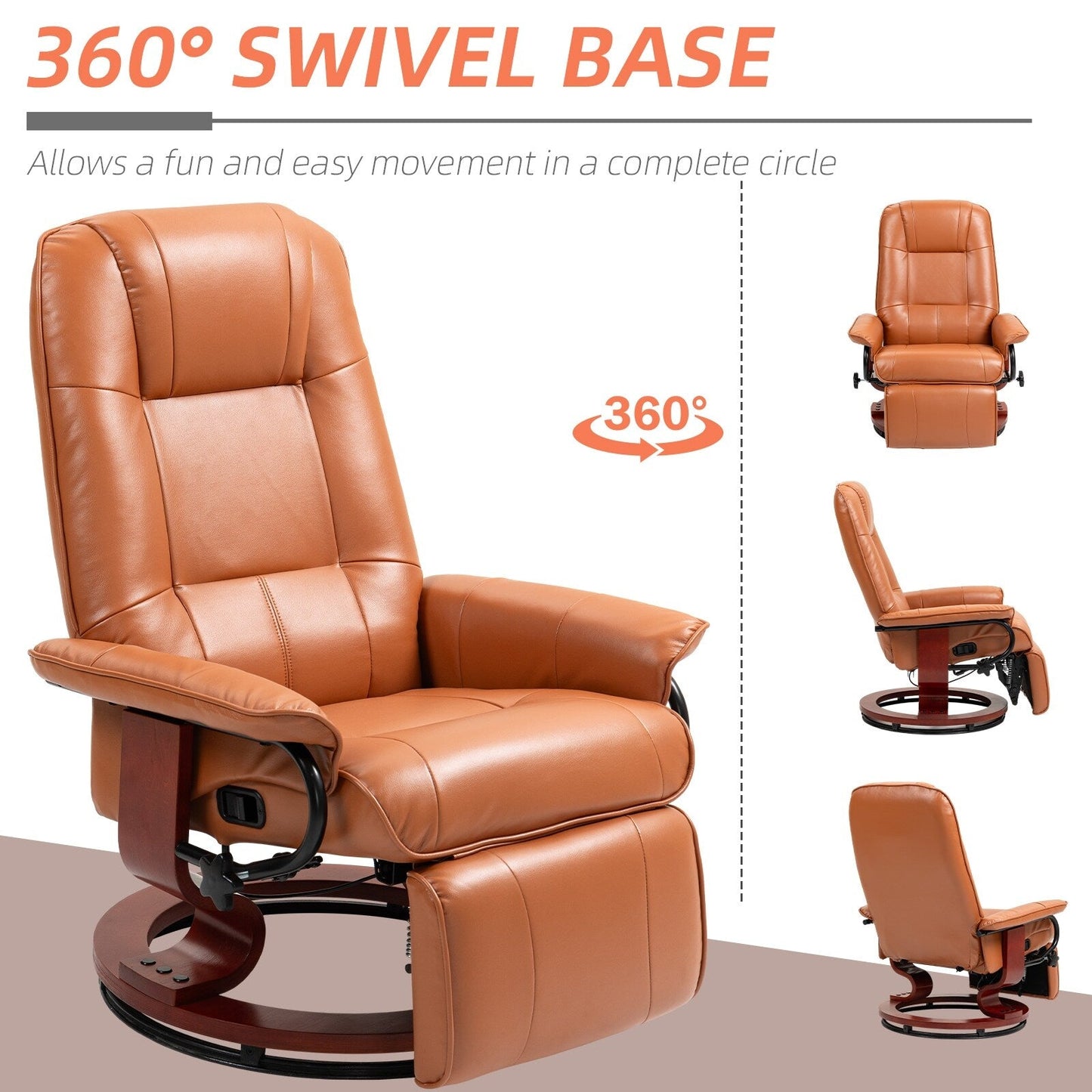 Fauteuil inclinable pivotant à base manuelle réglable en simili cuir avec repose-pieds confortable et relaxant de HomCom