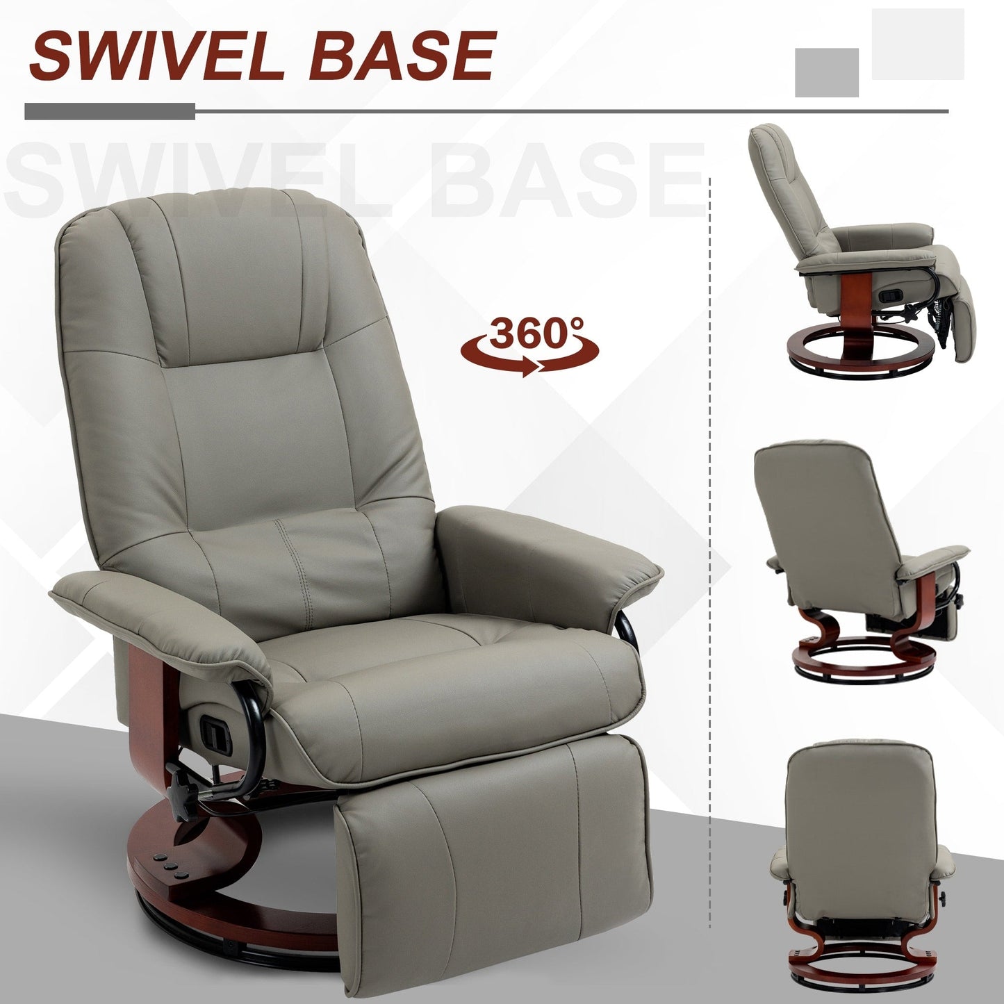 Fauteuil inclinable pivotant à base manuelle réglable en simili cuir avec repose-pieds confortable et relaxant de HomCom