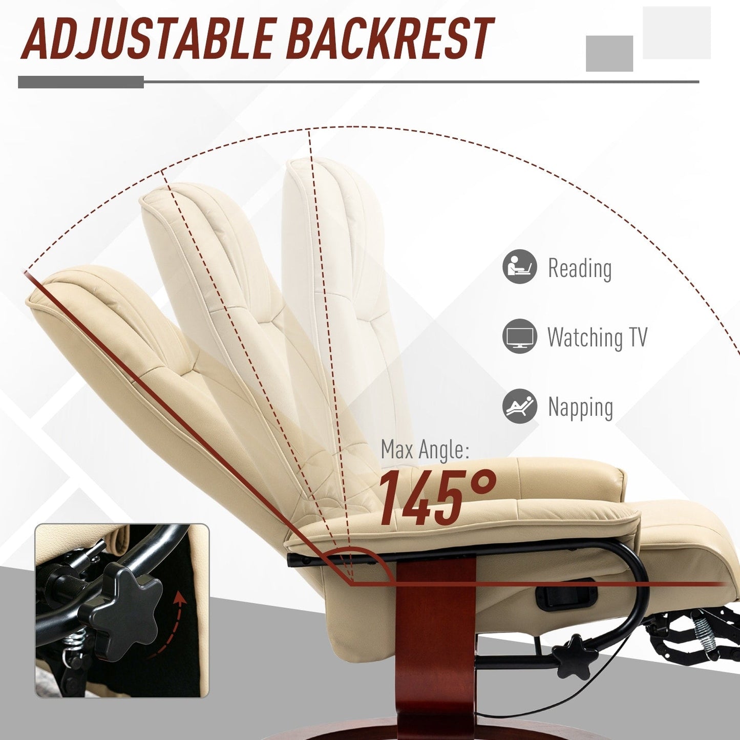Fauteuil inclinable pivotant à base manuelle réglable en simili cuir avec repose-pieds confortable et relaxant de HomCom