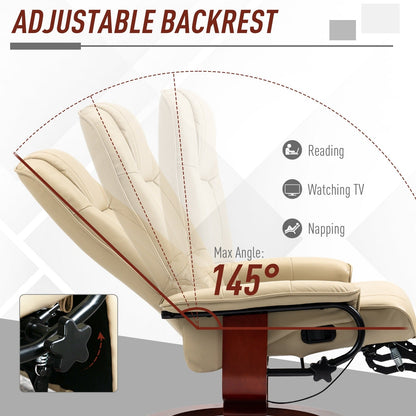 Fauteuil inclinable pivotant à base manuelle réglable en simili cuir avec repose-pieds confortable et relaxant de HomCom