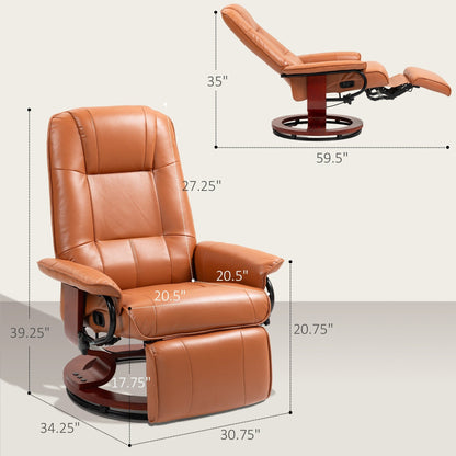 Fauteuil inclinable pivotant à base manuelle réglable en simili cuir avec repose-pieds confortable et relaxant de HomCom