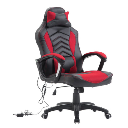 Chaise de jeu informatique avec massage vibratoire à 6 points, 5 modes, style de course, chaise de bureau chauffante pivotante sur roulettes avec repose-tête.