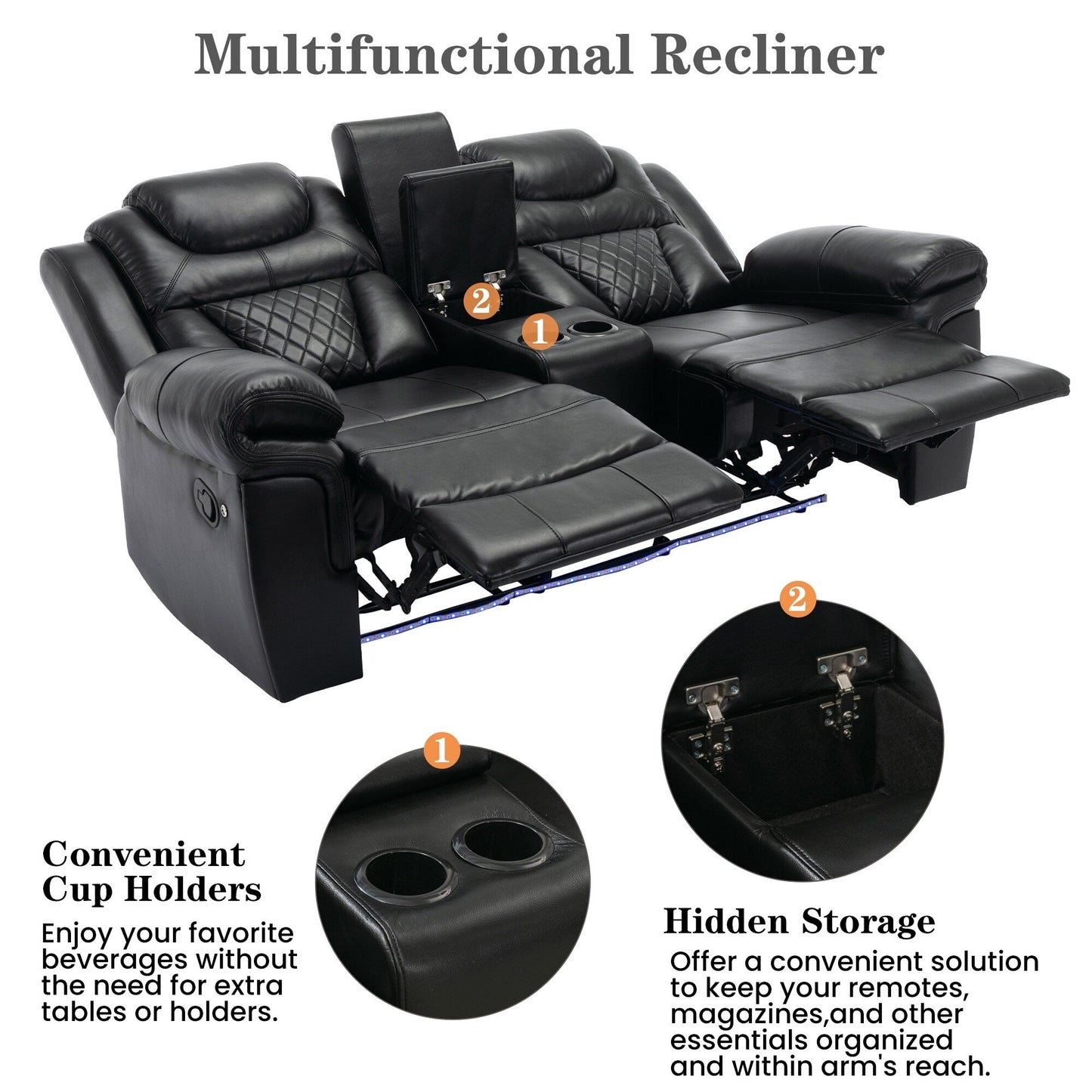 Fauteuil inclinable manuel pour home cinéma avec rangement intégré