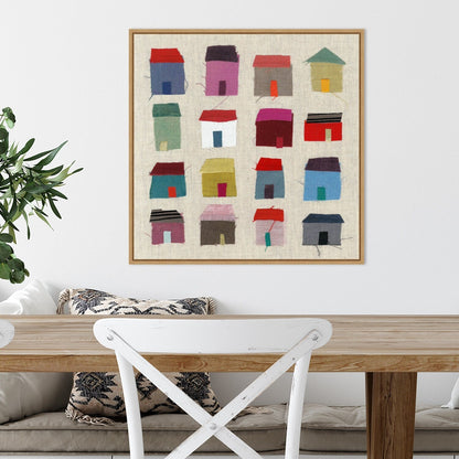 Houses by Jenny Frean Framed Canvas Wall Art Print - Sylvie Maple