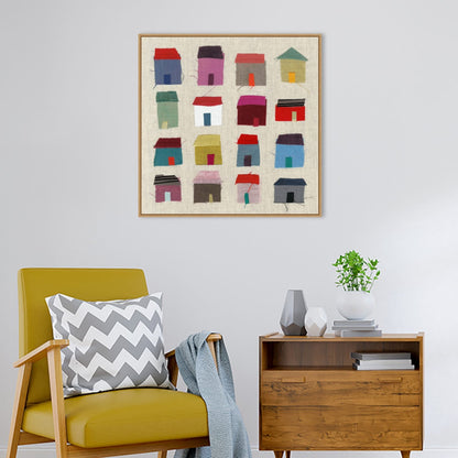 Houses by Jenny Frean Framed Canvas Wall Art Print - Sylvie Maple