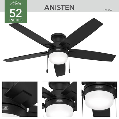 Ventilateur de plafond Hunter 52 Anisten à profil bas avec éclairage LED et cordon d'actionnement - Style moderne, contemporain, transitionnel