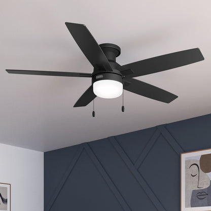 Ventilateur de plafond Hunter 52 Anisten à profil bas avec éclairage LED et cordon d'actionnement - Style moderne, contemporain, transitionnel