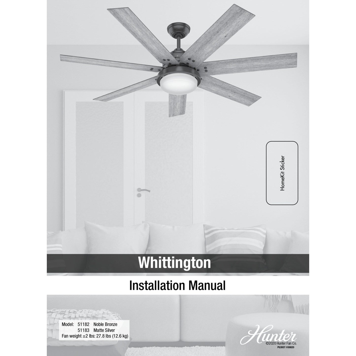 Ventilateur de plafond Hunter Whittington avec éclairage LED et télécommande - Style moulin à vent - Industriel, rustique, style farmhouse - VENTILATEUR INTELLIGENT !