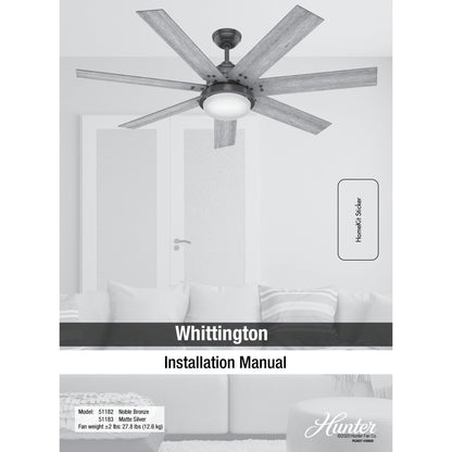 Ventilateur de plafond Hunter Whittington avec éclairage LED et télécommande - Style moulin à vent - Industriel, rustique, style farmhouse - VENTILATEUR INTELLIGENT !