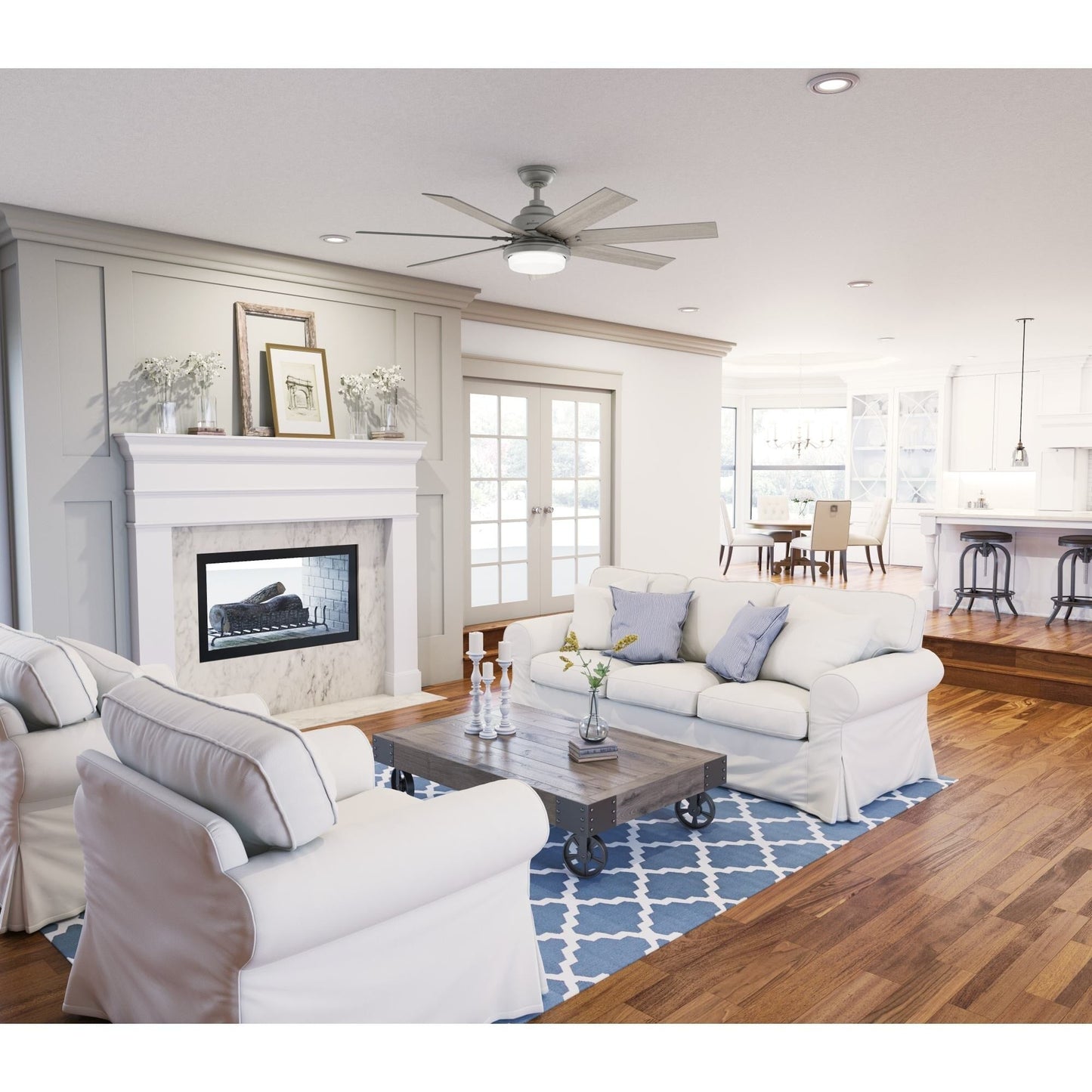 Ventilateur de plafond Hunter Whittington avec éclairage LED et télécommande - Style moulin à vent - Industriel, rustique, style farmhouse - VENTILATEUR INTELLIGENT !