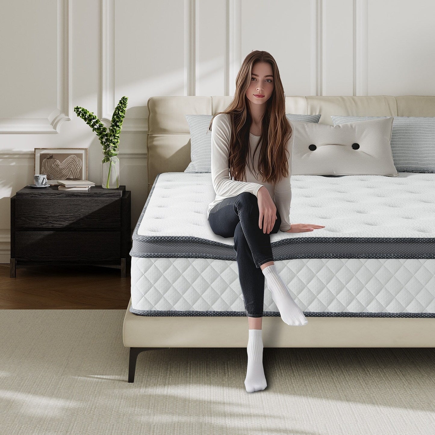 Matelas en mousse à mémoire de forme hybride SweDrea de 30 cm (12 po) à fermeté moyenne, certifié CertiPUR-US et Oeko-TEX, avec absorption au charbon de bambou.