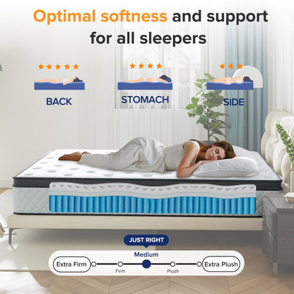Matelas en mousse à mémoire de forme hybride SweDrea de 30 cm (12 po) à fermeté moyenne, certifié CertiPUR-US et Oeko-TEX, avec absorption au charbon de bambou.