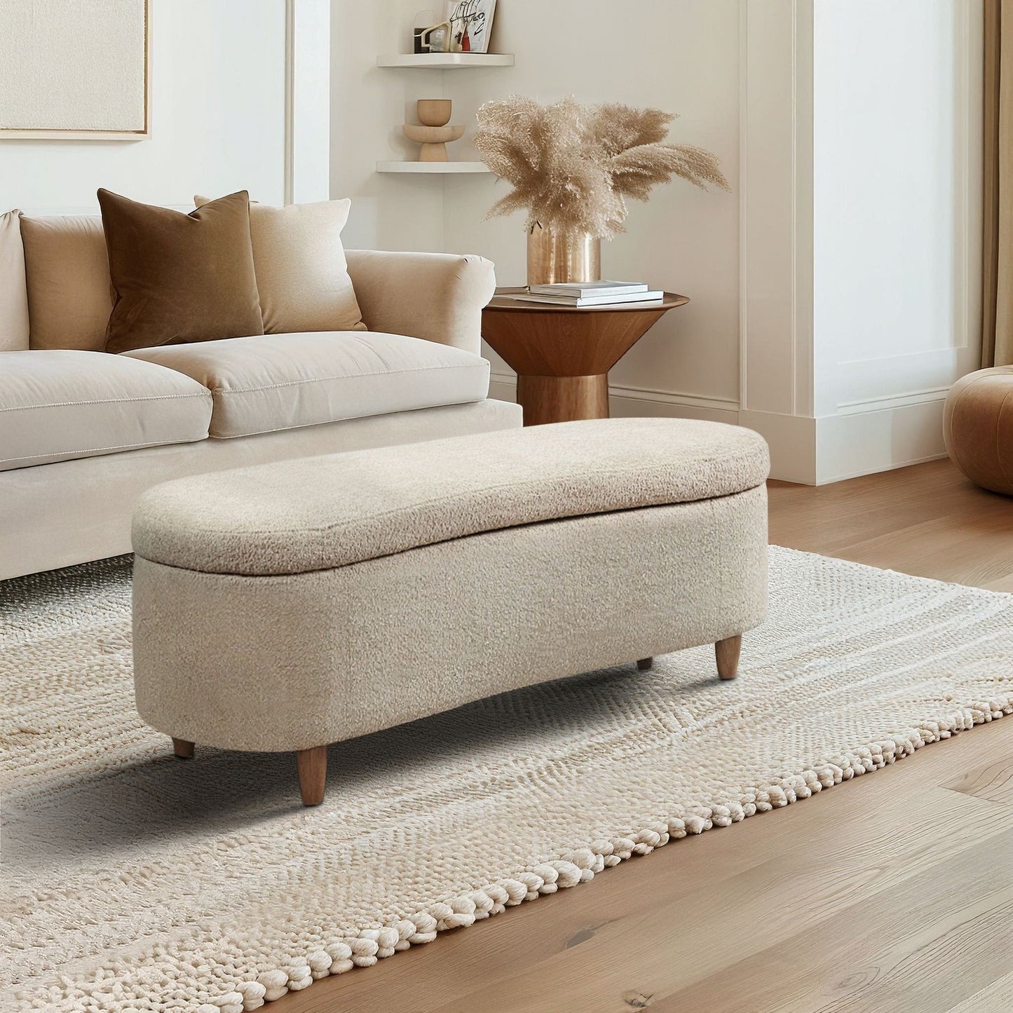 Banc d'appoint incurvé avec rangement INK IVY Bailey en style bouclé