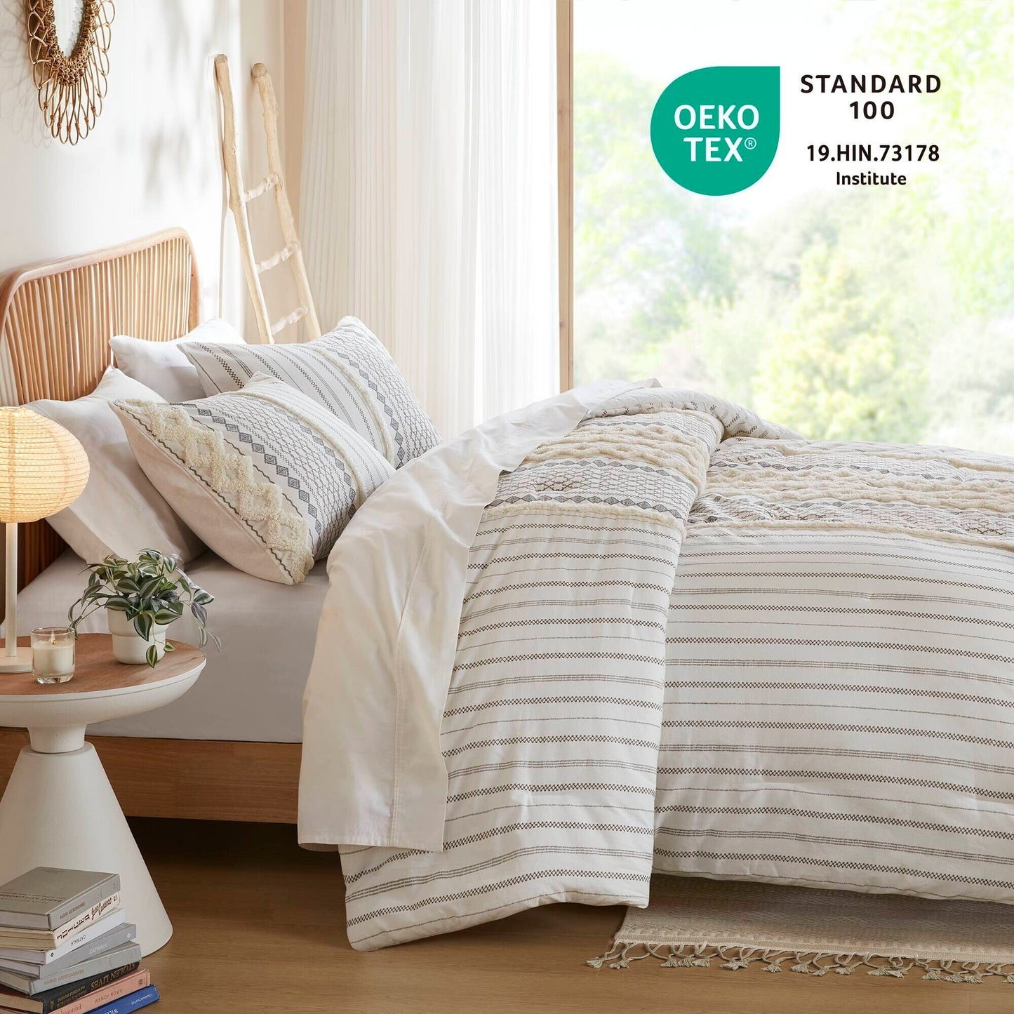 INK+IVY Imani Cotton Printed Duvet Cover Set with Chenille