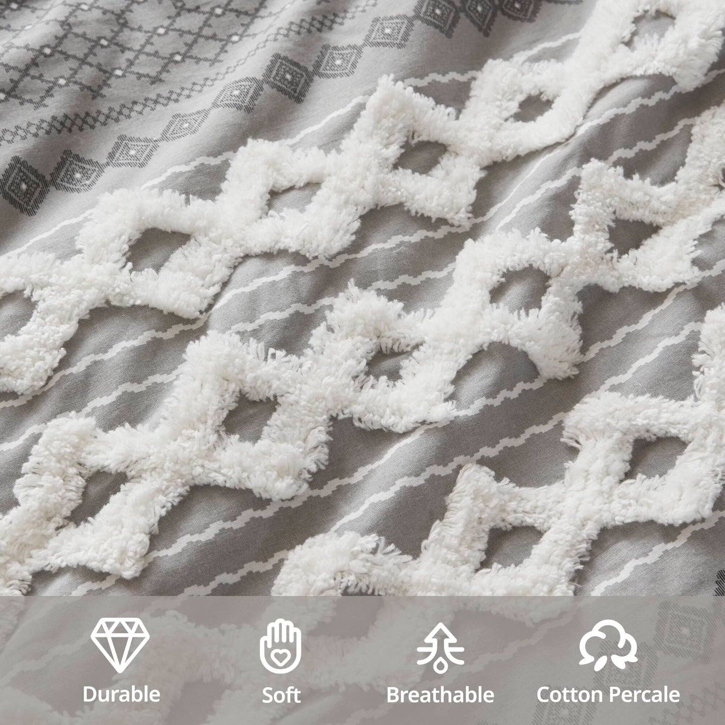 INK+IVY Imani Cotton Printed Duvet Cover Set with Chenille