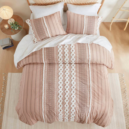 INK+IVY Imani Cotton Printed Duvet Cover Set with Chenille