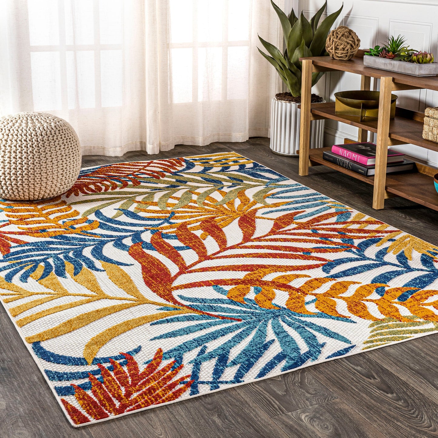 JONATHAN Y Aydin Palm Leaves Indoor/Outdoor Area Rug