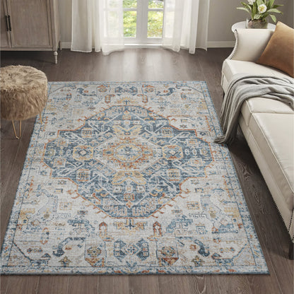 JONATHAN Y Brandy Bohemian Medallion Low-Pile Machine-Washable Cream/Terra Area Rug