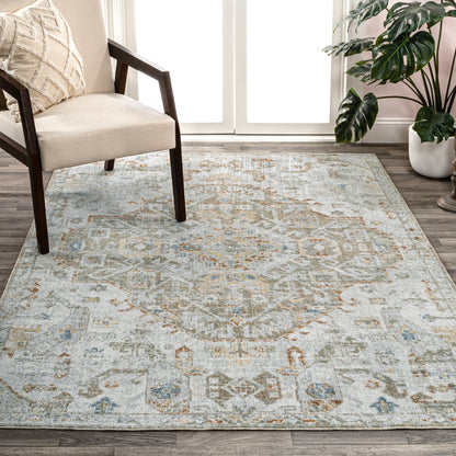JONATHAN Y Brandy Bohemian Medallion Low-Pile Machine-Washable Cream/Terra Area Rug