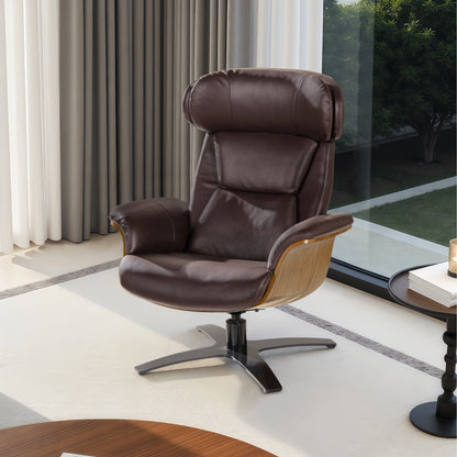 Fauteuil inclinable de salon Jovan en cuir véritable avec structure en bois courbé de 31,5 pouces