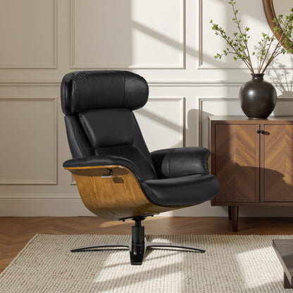 Fauteuil inclinable de salon Jovan en cuir véritable avec structure en bois courbé de 31,5 pouces