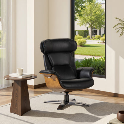 Fauteuil inclinable de salon Jovan en cuir véritable avec structure en bois courbé de 31,5 pouces