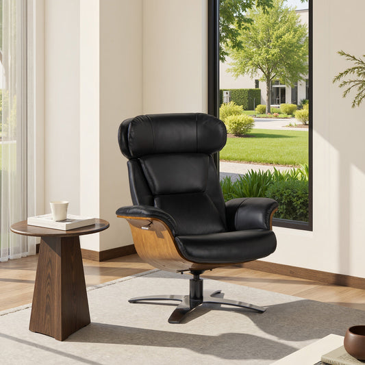 Fauteuil inclinable de salon Jovan en cuir véritable avec structure en bois courbé de 31,5 pouces