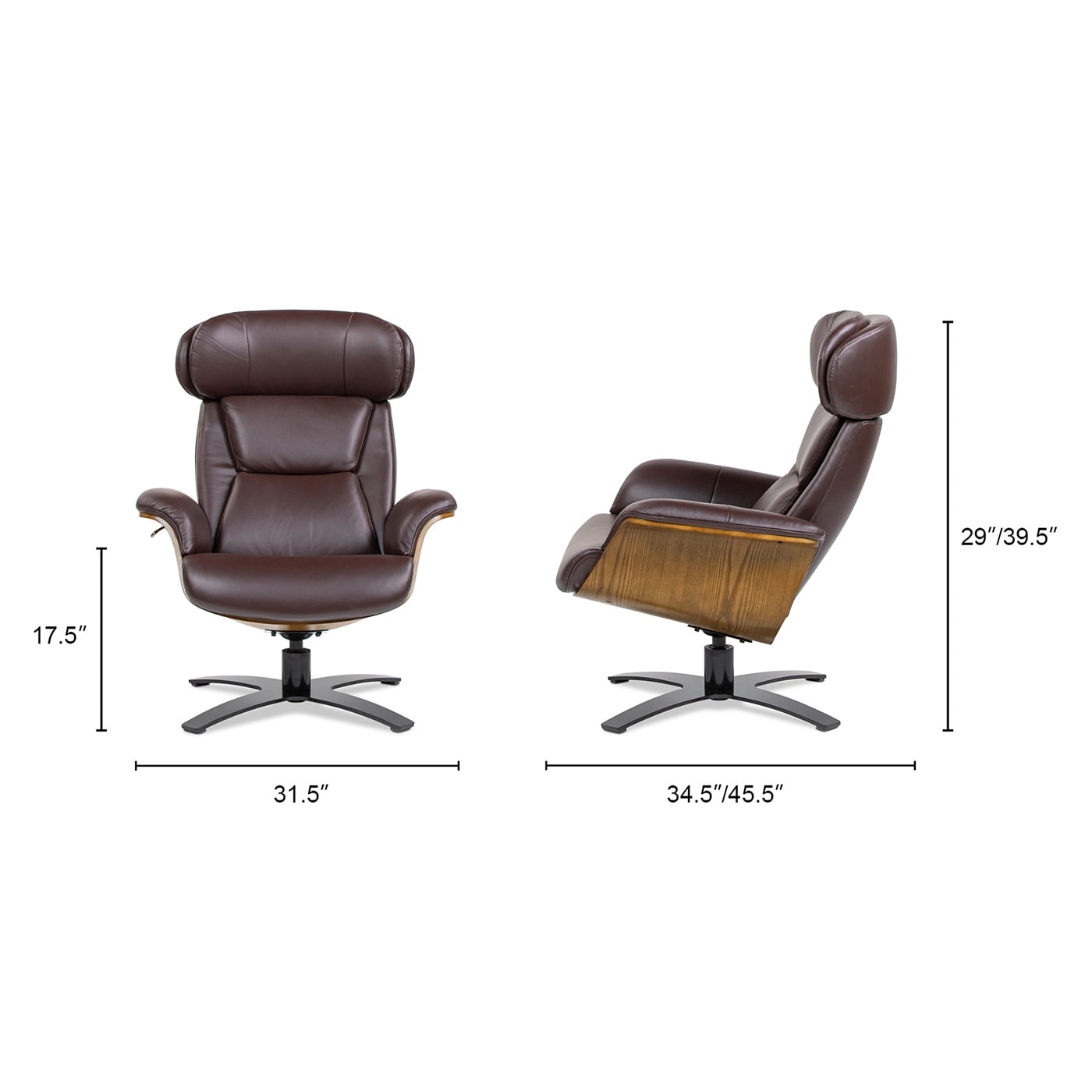 Fauteuil inclinable de salon Jovan en cuir véritable avec structure en bois courbé de 31,5 pouces