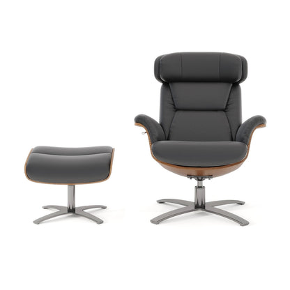 Fauteuil inclinable et repose-pieds Jovan en cuir véritable de 31,5 pouces