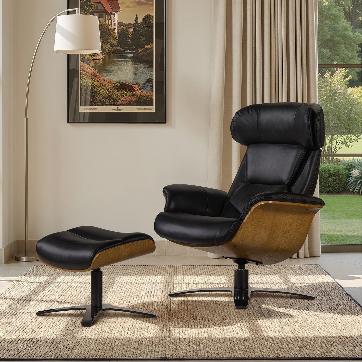 Fauteuil inclinable et repose-pieds Jovan en cuir véritable de 31,5 pouces