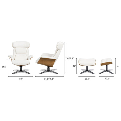 Fauteuil inclinable et repose-pieds Jovan en cuir véritable de 31,5 pouces