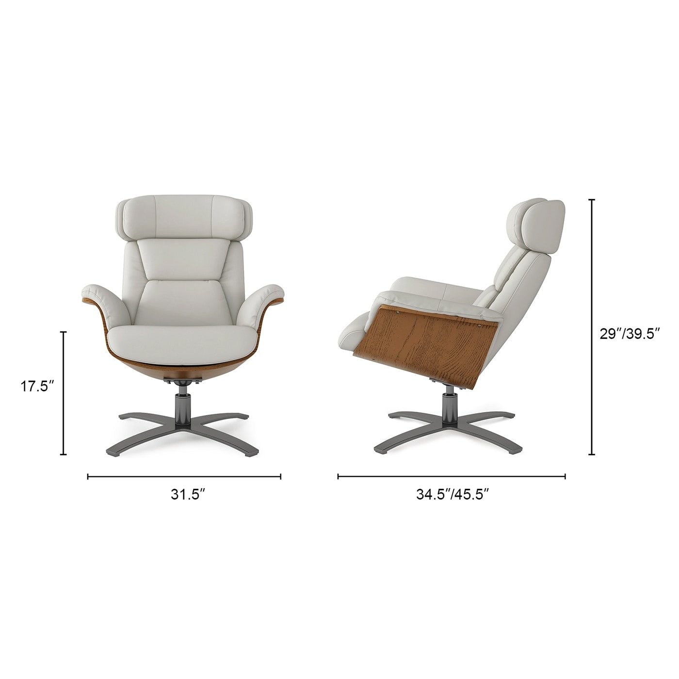 Fauteuil inclinable de salon Jovan en cuir véritable avec structure en bois courbé de 31,5 pouces