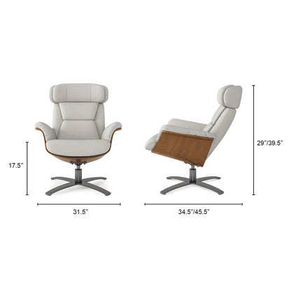 Fauteuil inclinable de salon Jovan en cuir véritable avec structure en bois courbé de 31,5 pouces