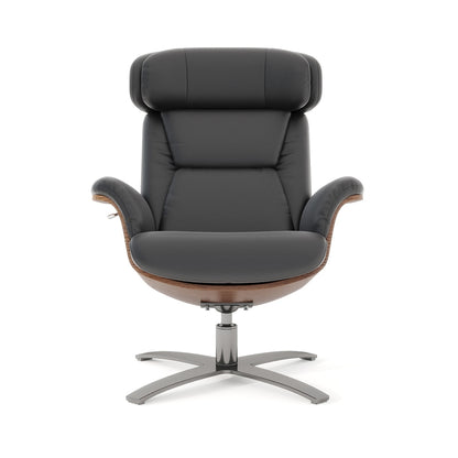 Fauteuil inclinable de salon Jovan en cuir véritable avec structure en bois courbé de 31,5 pouces