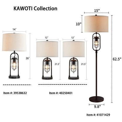 KAWOTI 26inch Dark Bronze Table Lamp with USB Ports, Night Light