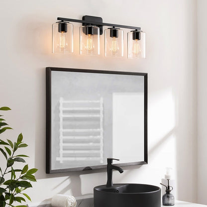 KAWOTI 29inch 4-Light Modern Bathroom Vanity Light with Clear Glass Shades