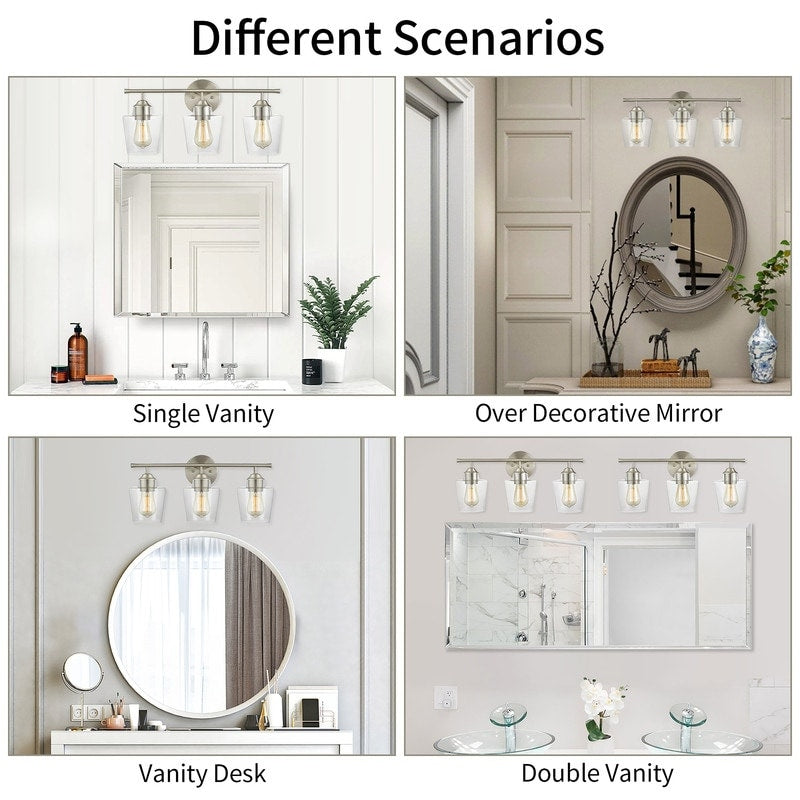 KAWOTI 3-Light Dimmable Bathroom Vanity Light with Glass Shade - L22 x W7 x H10.5