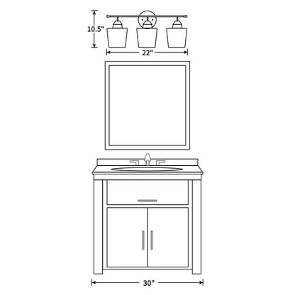 KAWOTI 3-Light Dimmable Bathroom Vanity Light with Glass Shade - L22 x W7 x H10.5