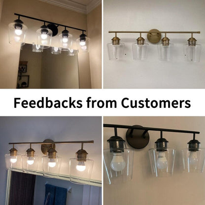 KAWOTI Lustre de salle de bain en métal à 4 lumières avec abat-jour en verre, à intensité variable