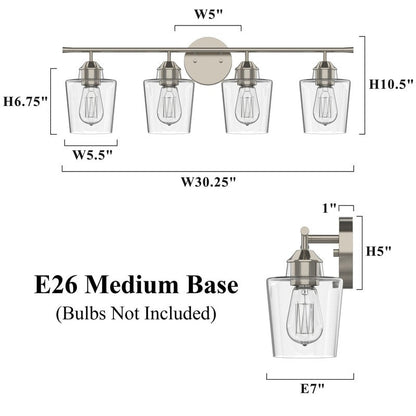 KAWOTI Lustre de salle de bain en métal à 4 lumières avec abat-jour en verre, à intensité variable