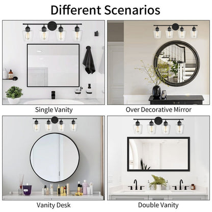 KAWOTI Lustre de salle de bain en métal à 4 lumières avec abat-jour en verre, à intensité variable