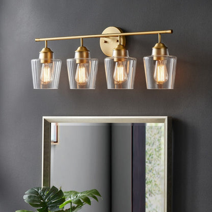 KAWOTI Lustre de salle de bain en métal à 4 lumières avec abat-jour en verre, à intensité variable