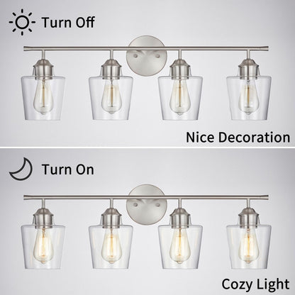 KAWOTI Lustre de salle de bain en métal à 4 lumières avec abat-jour en verre, à intensité variable