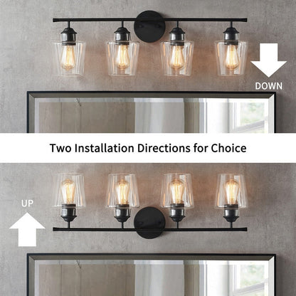 KAWOTI Lustre de salle de bain en métal à 4 lumières avec abat-jour en verre, à intensité variable