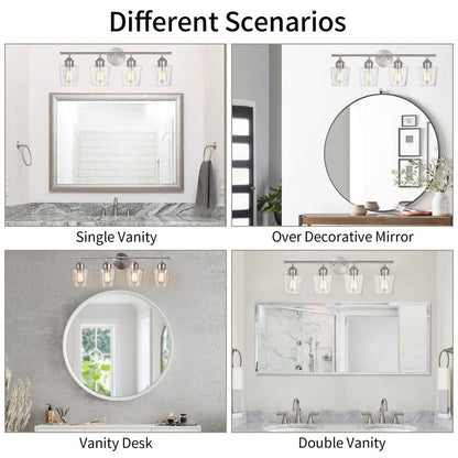 KAWOTI Lustre de salle de bain en métal à 4 lumières avec abat-jour en verre, à intensité variable